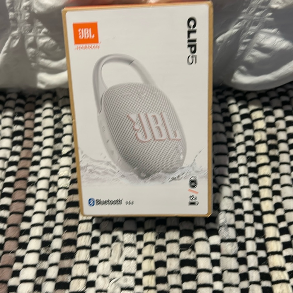 White JBL Clip 5 Bluetooth Wireless speaker